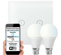 WiFi Light Switch & Bulb 2x 10W B22 Cool White Lamp & Double Wireless Wall Plate