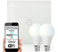 WiFi Light Switch & Bulb 2x 10W B22 Cool White Lamp & Single Wireless Wall Plate