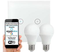 WiFi Light Switch & Bulb 2x 10W E27 Warm White Lamp & Double Wireless Wall Plate