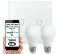 WiFi Light Switch & Bulb 2x 10W E27 Warm White Lamp & Double Wireless Wall Plate