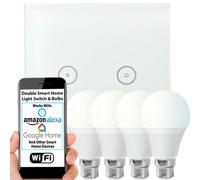 WiFi Light Switch & Bulb 4x 10W B22 Cool White Lamp & Double Wireless Wall Plate