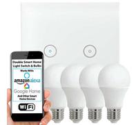 WiFi Light Switch & Bulb 4x 10W E27 Cool White Lamp & Double Wireless Wall Plate