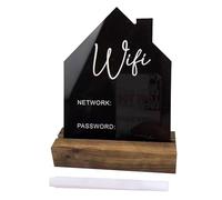 WiFi Password Sign, Acrylic WiFi Pattern Password Sign, Wooden Table WiFi Sign, Rewriting Chalkboard Style Photo Block Holder With Erasable Pen for Bar Family Offices Cafes