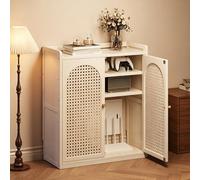 WiFi Router Hidden Box with Adjustable Shelves, Floor WiFi Storage Cabinet, Bamboo Rattan Organization Rack, for Strip and Cable Management(White,82cm/32.3in)