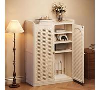 WiFi Router Hidden Box with Adjustable Shelves, Floor WiFi Storage Cabinet, Bamboo Rattan Organization Rack, for Strip and Cable Management(White,97cm/38.2in)
