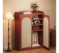 WiFi Router Hidden Box with Adjustable Shelves, Floor WiFi Storage Cabinet, Bamboo Rattan Organization Rack, for Strip and Cable Management(Red,97cm/38.2in)