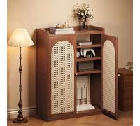 WiFi Router Hidden Box with Adjustable Shelves, Floor WiFi Storage Cabinet, Bamboo Rattan Organization Rack, for Strip and Cable Management(Brown,97cm/38.2in)