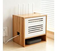 WiFi Router Storage Box, Cable Management Cabinet, Wooden Modem Organizer Shelf with Ventilation Openings, Smart Home Devices and Network Equipment