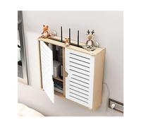WiFi Router Storage Box，Fuse Box Cover Cabinet, 2 Layer Router Storage Box Wooden Router Shelf with with Cabinet Door, Decorative Power Strip Cable Management Hider Box(Small)