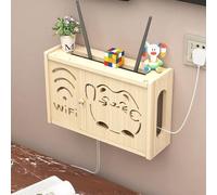 WiFi Router Storage Box, Hanging Wooden Media Cabinet, Cable Management Hider Rack, WiFi Box Hider, Invisible Storage Organizer, Ventilation and Heat Dissipation(Beige 2,36cm/14.2in)