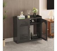 WiFi Router Storage Cabinet, Floor Standing Hidden Box with Shelves, Cable Management & Power Strip Organizer for Home Office, Black - 26.4x23.2x9.8in