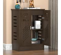 WiFi Router Storage Cabinet - Floor Standing Hidden Storage Box for Modem, Power Strip & Cable Management Organizer - Decorative Home & Office Solution (Brown)