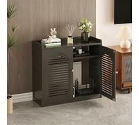 Wifi Router Storage Cabinet with Adjustable Shelves Floor Standing Router Storage Box Cable No Back Panel Management Hider Box Modem Organizer Box for Home Office,Black,W59xH67cm