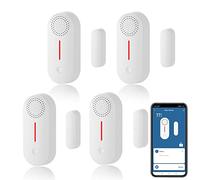 WiFi Smart Door Sensor, Wireless Door Window Sensor Alarm, Mini Contact Sensor for Home Security, Push Notification, Volume Adjustable, Timer, Compatible Alexa/Google Assistant.4 Pack