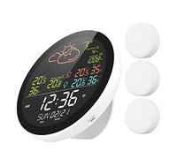 Wifi smart weather station with clock, indoor and outdoor temperature and humidity meter, multi-function large color screen weather forecast, digital clock, humidity monitor, hygrometer with 3 sensors