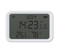 WiFi Thermometer Hygrometer for Tuya Life, 4-in-1 Sensor with Light & Clock, 5.0, LCD Display, Works with, White