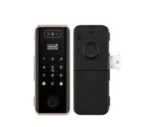 WIFI TUYA Biometric Fingerprint Face Facial Recognition Password RFID Card Office Wooden Smart Glass Door Lock With Key(02)
