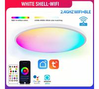 (WIFI-White, Voltage: 220V-240V) 1pc Smart WIFI LED Round Ceiling Light, RGBCW Dimmable App Control Light, Music Sync Color Changing With Remote Control