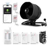 Wifi Wireless Security Burglar Door Alarm System Kit for Garage Shed House Hotel Shop Apartment, Weatherproof Siren Horn with Remote Control Door Contact Sensor,Motion Sensor,APP Remote Control