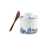 WIFORH French Design Ceramic Butter Crock, Rustic Countryside Scene Dish, White Airtight Water Seal for Spreadable Butter, Countertop Butter Crock with Lid