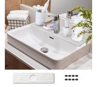 WIFORH Stone Faucet Mat for Kitchen Sink, 40cm Long Diatomite Fast Drying Hard Sink Tray, Diatomite Absorbent Mat, Tap Splash Guard for Bathroom Kitchen, 16 in (White)