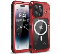 WIFORT for iPhone 14 Pro Max Waterproof Case,Shockproof Dustproof Heavy Duty Metal Cover with Build-in Screen Protector,[Compatible with Magsafe] 360 Full Body Protective Cases - 6.7", Red