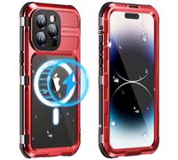 WIFORT for iPhone 14 Pro Waterproof Case,Shockproof Dustproof Heavy Duty Metal Cover with Build-in Screen Protector,[Compatible with Magsafe] 360 Full Body Protective Cases 6.1"-Red
