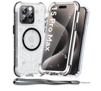 WIFORT for iPhone 15 Pro Max Waterproof Magnetic Case, Compatible with MagSafe, IP68 Underwater Military Shockproof Full Body Built-in Screen Sealed Protector, Frosted Translucent Cover 6.7''-Black