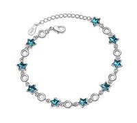 Wiftly 1 x women's / girls' bracelet, 925 silver, happy blue crystal stars, charm bangle, adjustable, birthday, Christmas gift for girlfriend, one size, Sterling Silver
