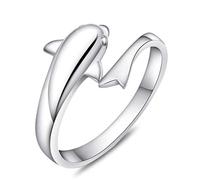 Wiftly Ladies Girls Ring 925 Sterling Silver Fashion Dolphin Simple Love Band Ring Adjustable Size Open Fashion Index Finger Ring, Silver, Cubic Zirconia
