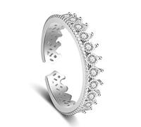 Wiftly Women's Rings Opening Adjustable 925 Sterling Silver with Zirconia Simple Crown Wedding Partnership Rings Engagement Ring Fashion Band Ring, Silver, Cubic Zirconia