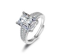 wiftms Women's Rings Silver 925 Square Cubic Zirconia Fashion Glitter Engagement Ring Opening Wedding Rings Partnership Rings for Women Lovers Adjustable