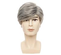Wig 10Inch Men Grey Short Wigs Straight Side Parted Toupee For The Aged Male High Temperature Male Synthetic Hairpiece Grey Wigs For Women