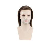 Wig 12" Long Human Hair Replacement System Lace Front Mens Toupee Fine Mono and PU Base