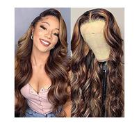 wig 13x4/4x4 Highlight Body Wave Wig Lace Front Human Hair Wig 12-30 Inch Honey Blonde HD Transparent Lace Frontal Wig Ombre Human Hair Wigs grey wigs for women (4x4 Highlight Wig 18 Inch(45cm))