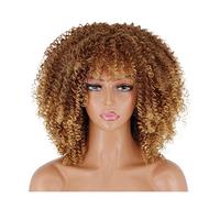 Wig 14Inch Synthetic Curly Wigs for Black Women Afro Bomb Curly Wig with Bangs Heat Resistant Synthetic Fiber Short Curly Hair Soft and Natural Wig,4/27HL-14inches