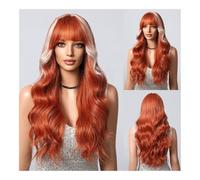 Wig 2-Tone Highlight Wavy Women's Wig with Bangs - Long Curly Synthetic Hair Topper(Orange)