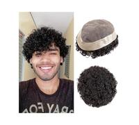 Wig 20mm Curly Toupee for Men, Mono Top with PU Skin Around Human Hair Male Prosthesis(#2,6x9)