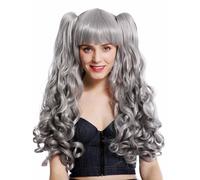 Wig 3-tlg Braids Removable Women's Wig Cosplay Long Curly Light Grey