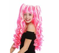 Wig 3-tlg Braids Removable Women's Wig Cosplay Long Curly White Pink Mix