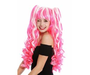 Wig 3-tlg Braids Removable Women's Wig Cosplay Long Curly White Pink Mix