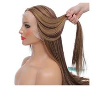 Wig 360 Lace Front Wig Synthetic Glueless Full Lace Wigs Pre Plucked 18-28Inch Straight Transparent Lace Wig High Temperature Fiber Hair For Women Grey Wigs For Women (Brown Highlights 24 Inch)
