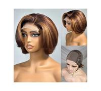 Wig, 4/27 Highlight 4x4 100% Human Hair Frontal Wigs Brown Mix Blonde Water Wave C Part Short Bob Wig,Human hair wig