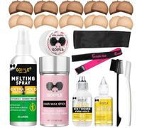 Wig Accessory Essentials Kit Lace Front Wig Glue & Remover, Wig Caps, Elastic Band, Hair Wax Stick, Edge Control, Edge Brush, Hair Shear Dermaplanning Razor Tool and Edge Scarf - 28PCS