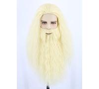 Wig and Beard Inspired by Gandalf Men's Long White Cosplay Wizard Sorcerer Prophet for Carnival Halloween Costume(Blonde)