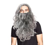 Wig And Beard Set - Realastic Beard | Long Role Play Wigs And Beards For Halloween | Long Gray Wizard Beards Or Wig For Halloween Parties, Role Play, Stage Show, Home Use Or Other Funtions