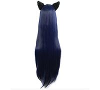 Wig Anime Cosplay Wig for Ahri The Nine-Tailed Fox Cosplay Wigs 100 cm Long Dark Blue Heat Resistant Synthetic Hair Wig + Wig Cap + Ears (Size : WigAndEars)