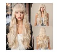 Wig, Bangs White Golden style big wave long curly hair fluffy face trimming wig full head cover wig,Human hair wig