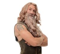 Wig & Beard Braided Men's Carnival Dwarf Viking Barbarian Braun Mix