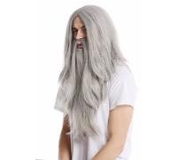 Wig Beard Long Smooth Gray Wizard Knecht Ruprecht Prophet Old Biker Moses